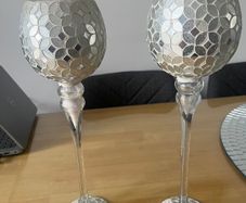 Pair of decorative glass mosaic goblet candle holders