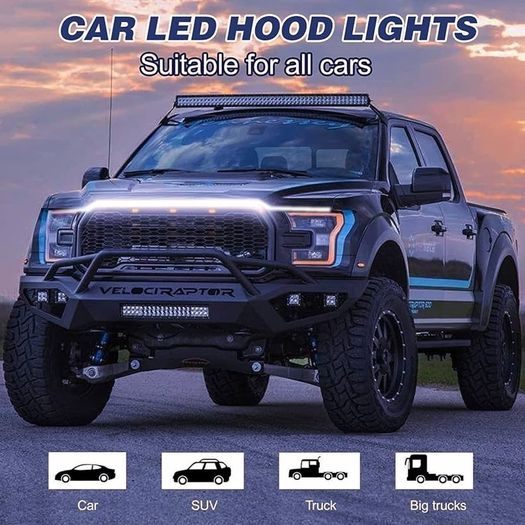 FREE SHIPPING LED Hood Light Strip, 70 Inch 12V Flexible Waterproof Daytime Running Lights for Car, Universal Engine Cover Decoration Accessories for Cars, SUVs, Trucks, Dynamic Scan Start-up Effect