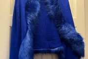 Royal Blue Knit Wrap With Fur Trim