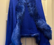 Royal Blue Knit Wrap With Fur Trim