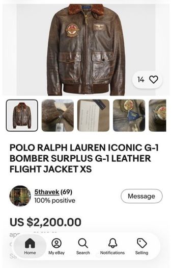 Polo Ralph Lauren G-1 Leather Jacket Bomber Flight Shearling Brown