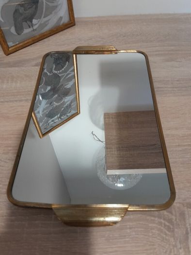 antique glasses and mirrored tray and a beautiful gold rim picture no damage