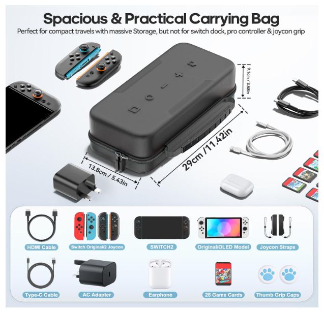 OIVO Switch 2 Carrying Case Compatible with Nintendo 2 2025, Large Switch 2 Travel Bag Fit for Joycon & Adapter