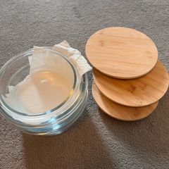 Minimalist Bamboo Coaster Set with Clear Glass Holder