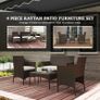 4 Piece Rattan Garden Furniture Sofa Set with Loveseat, Armchairs, Glass-Top Coffee Table and Cushions, Brown Image 4