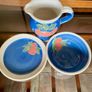 Vintage R and J Forrester Bandon Pottery Ireland Jug Sugar Bowl Plate Cobalt Blue Fruits Design Image 8
