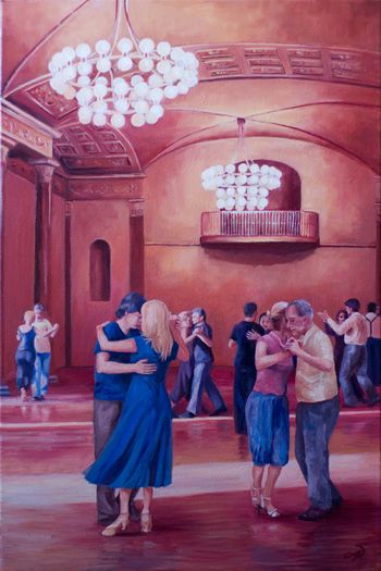 Original Oil Painting - Tango Class in The Pillar Room