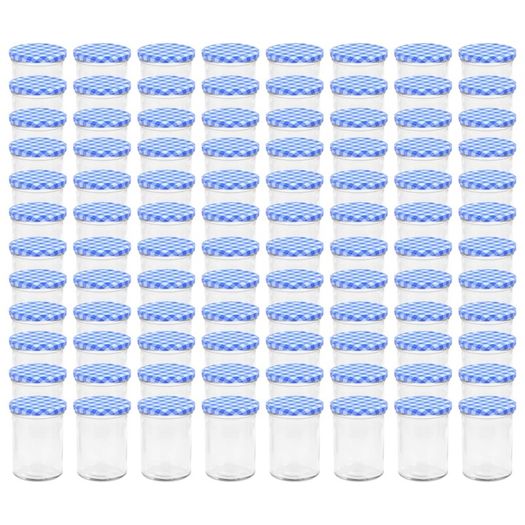 Glass Jam Jars with White and Blue Lid 96 pcs 400 ml