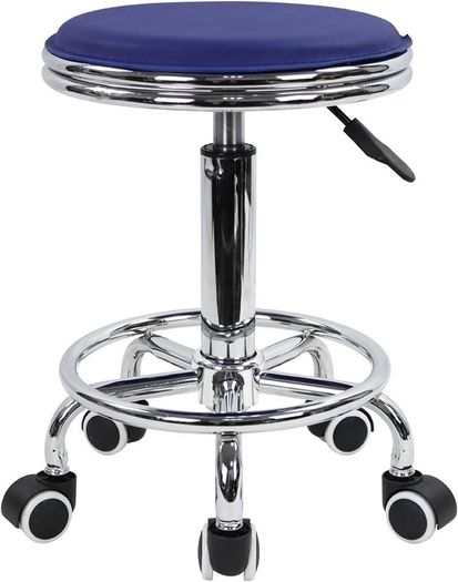NEW SALE | Round Rolling Stool with Foot Rest PU Leather Height Adjustment Modern Industrial Metal Style Swivel Spa Salon Tattoo Work Massage Stools Small