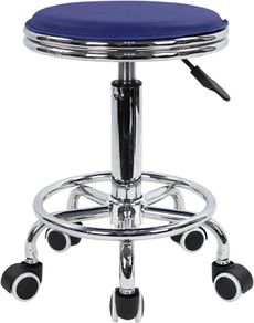 NEW SALE | Round Rolling Stool with Foot Rest PU Leather Height Adjustment Modern Industrial Metal Style Swivel Spa Salon Tattoo Work Massage Stools Small