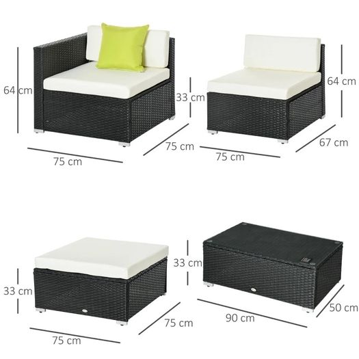 5PC Rattan Furniture Set Garden Outdoor Sectional Sofa Coffee Table Combo Patio Furniture Metal Frame w/Cushion Pillows (FREE SHIPPING)
