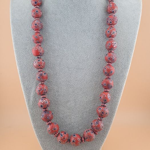 Antique Venetian Style Millefiori & Chevron Glass Beads Strands Necklace