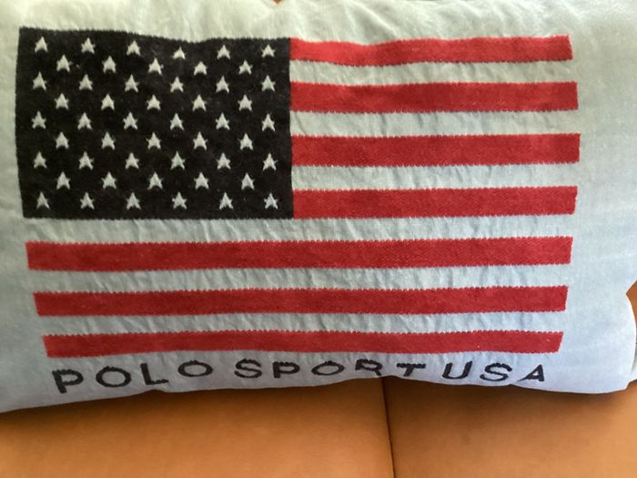Vintage Polo Sport Ralph Lauren Flag Pillow Cover 25x15 Oversized Lumbar Woven Jacquard Intarsia Americana Throw Pillow 1990s