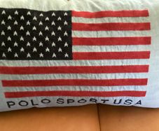 Vintage Polo Sport Ralph Lauren Flag Pillow Cover 25x15 Oversized Lumbar Woven Jacquard Intarsia Americana Throw Pillow 1990s