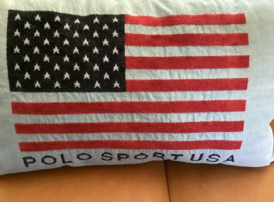 Vintage Polo Sport Ralph Lauren Flag Pillow Cover 25x15 Oversized Lumbar Woven Jacquard Intarsia Americana Throw Pillow 1990s