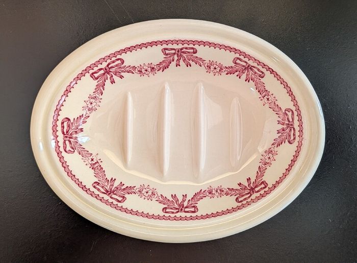 Vintage Masons Crabtree Evelyn Pink Ribbon Bow Ceramic Soap Dish Ironstone