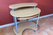 Mobile 3 Tier Computer Desk w/ Pull Out Tray &amp; Wheels