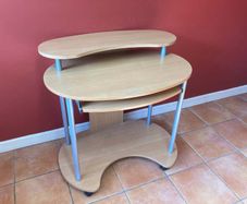 Mobile 3 Tier Computer Desk w/ Pull Out Tray & Wheels