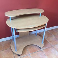 Mobile 3 Tier Computer Desk w/ Pull Out Tray & Wheels