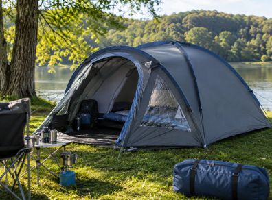 4 Person Dome Camping Tent With Porch Groundsheet And Windows Waterproof 3000mm