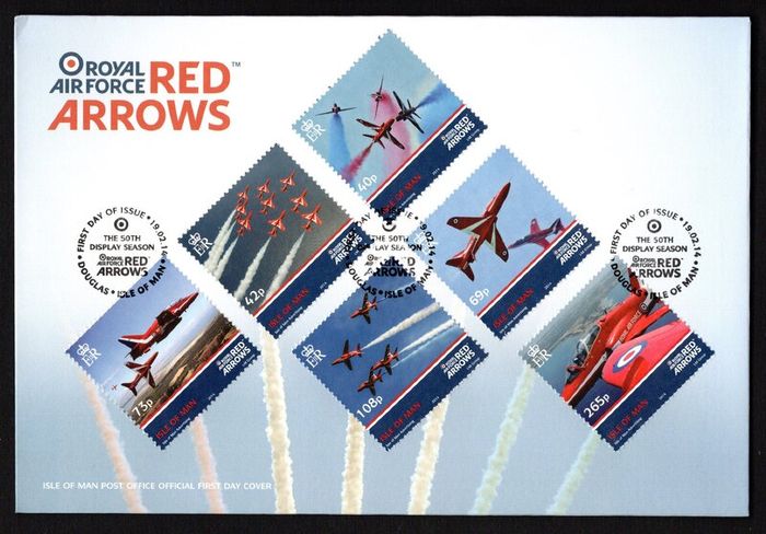 2014 Isle of Man 50th Display Season of Royal Air Force Red Arrows Commemorative Stamps First Day Cover (FDC)