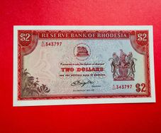 RHODESIA   2. Dollars  1979   PICK  29b Verified Under Uv Light.  ( Uncirculated )