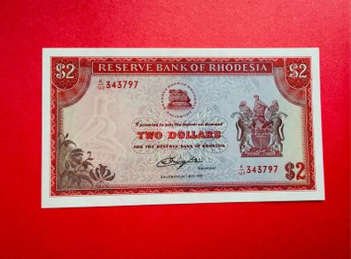 RHODESIA   2. Dollars  1979   PICK  29b Verified Under Uv Light.  ( Uncirculated )