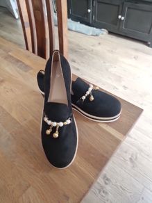 Ladies black suede wedges