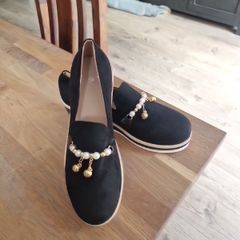 Ladies black suede wedges