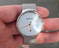 BERING Unisex Quartz Watch, 38 mm Stainless-Steel Case and Sunray Dial, Milanese