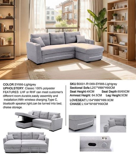 New Dallas Grey & Beige Fabric Electric Sofa Bed