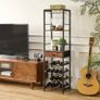 Wine Rack Freestanding Floor, Bar Cabinet,Coffee Bar Cabinet 4-Tier Wood bar Cabinet,Glass Holder and Storage Drawer for Home Bar Kitchen Living Room,Brown Image 2