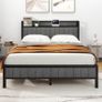 King Size Bed Frame with Storage and Headboard Shelf, Upholstered Bed Frame King Size with Metal Slats Enhanced Support, No Box Spring Needed, Gray Kingsize Bed Frames Image 9