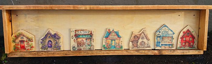 Rustic Whimsical Town Floating Shelf