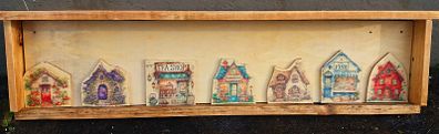 Rustic Whimsical Town Floating Shelf