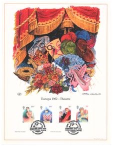 1982 Great Britain Europa (Theatre) Commemorative stamps with First Day of Issue Cancel Limited Edition Lithographed Print measuring 333mm X 257