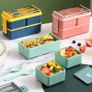 NEW SALE | Lunch Box, 1400ml Bento Box with Spoon Fork, Stackable 2 Layer 3 Compartments Leak Proof Japanese Lunch Box, Meal Prep Container Box for Adults Kids Students Office Microwave Dishwasher Safe Image 4