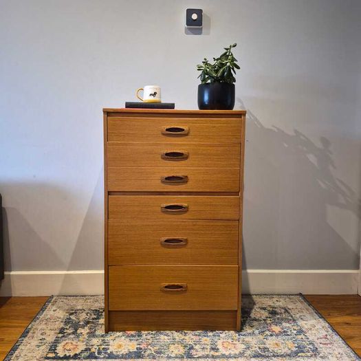Mid-Century Teak Tallboy Chest of Drawers - Sculpted Handles, Fully Restored