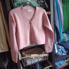 pink cropped cardigan