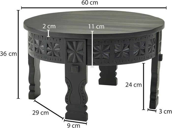 Black Solid Mango Wood Round Coffee Table 60 cm