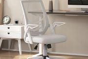 Mesh Office Chair, Computer Desk Chair with Flip-up Armrests, Lumbar Back Support and Swivel Wheels, White