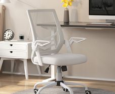 Mesh Office Chair, Computer Desk Chair with Flip-up Armrests, Lumbar Back Support and Swivel Wheels, White