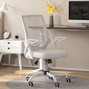 Mesh Office Chair, Computer Desk Chair with Flip-up Armrests, Lumbar Back Support and Swivel Wheels, White