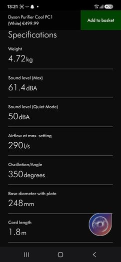 Dyson air purifier and cool fan
