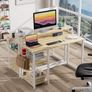 Computer Desk with Full Monitor Stand,100 cm Home Office Desk with Reversible Storage Shelves,Small Study Desk with Headphone Hook and Cup Holder,Oak Image 7