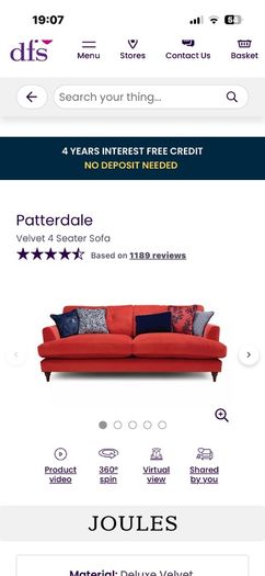 DFS sofa patterdale Joules designer
