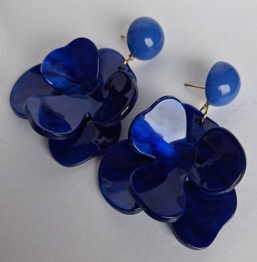 Cobalt Blue Lucite 3D Floral Earrings