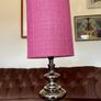 Retro Modern Polished Nickel Chrome Tall Table with Fabric Shade Image 10