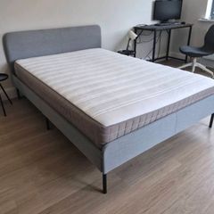 As New - Beautiful Sturdy Grey Fabric 4Ft 6 Double Bed Frame - Can Deliver