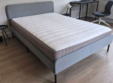 As New - Beautiful Sturdy Grey Fabric 4Ft 6 Double Bed Frame - Can Deliver
